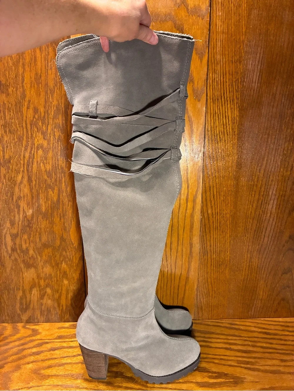 Y2K Apepazza Lace Wrap Over-the-Knee Boots Gray Suede Women’s 8.5